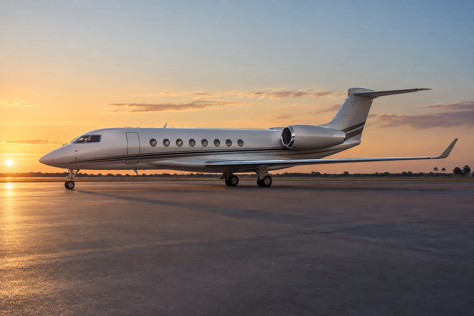 Private jet in evening light