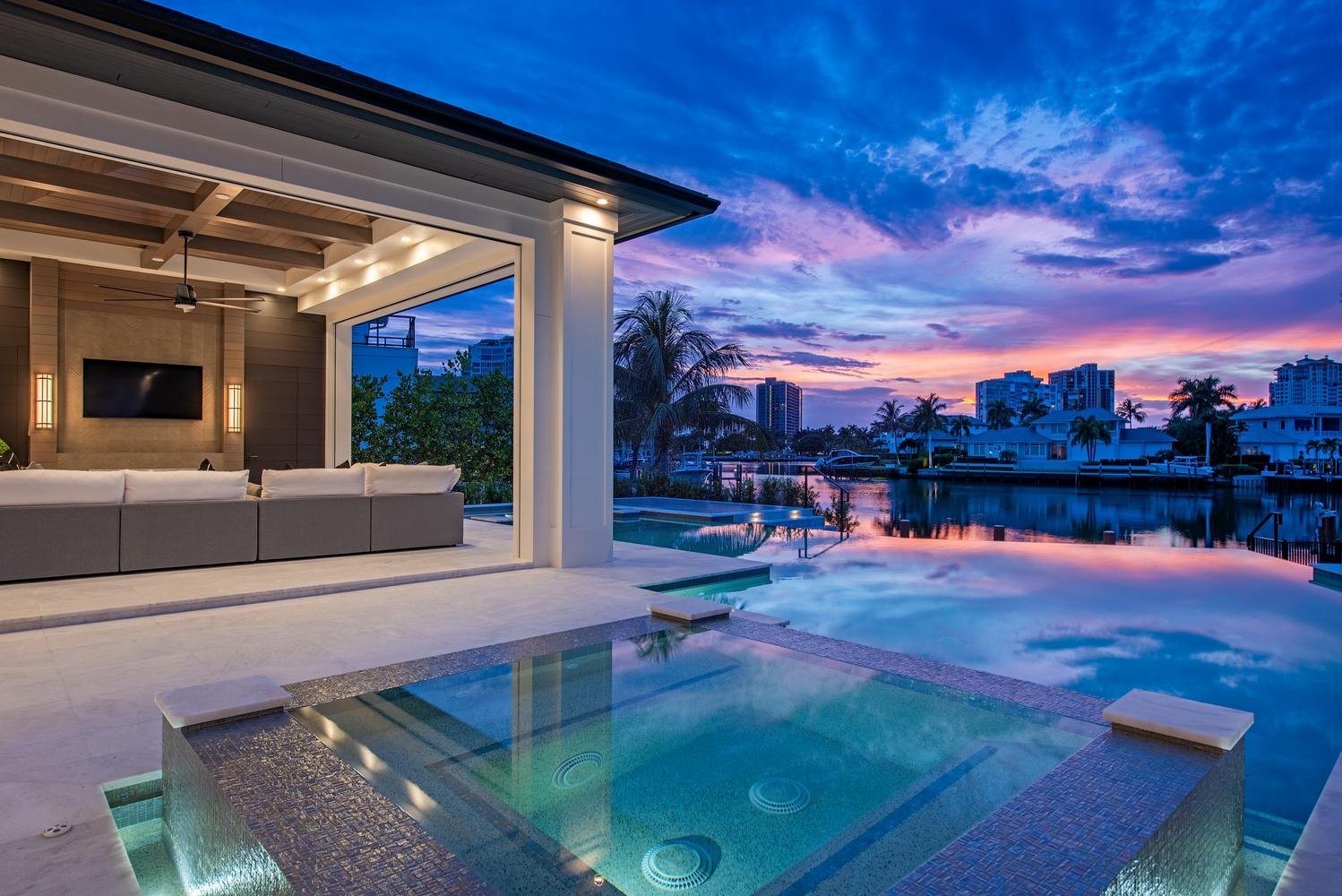 Cinematic pool and waterfront cover